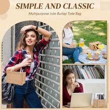 6/12Pcs Small Tote Bag With Handles - Blank Canvas For Wedding, Beach, DIY Gift - 棕色 - 查看 9