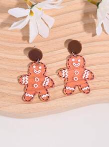1 对可爱透明姜饼人亚克力吊坠耳环，适合女性日常或派对佩戴，很棒的圣诞礼物