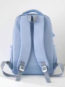 Back To School 3 Pcs Set New Nylon Material Cute Cartoon Kitten Pattern Solid Color Backpack, Shoulder Bag, Pencil Bag, Smooth Zipper Closure, Large Capacity And Multi-Function, Fashionable And Casual, Sweet And Simple, Very Suitable For Daily Outdoor Travel