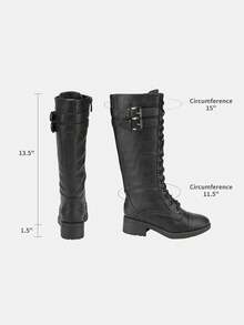 Women's Camel Faux Leather Pu Knee High Riding Combat Boots - Black - View 8