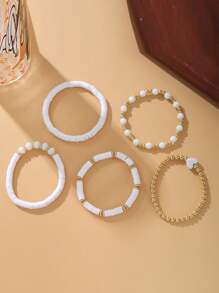 5 piezas/set de pulseras de arcilla suave con cuentas en forma de corazón, adecuado para uso diario, fiestas y vacaciones
