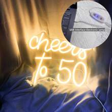 Insegna al neon "Buon 50° Compleanno" | Insegne al neon per 50° compleanno per decorazione da parete, luce al neon a LED bianco caldo, insegna a lettere, luce al neon per camera da letto, bar, compleanno, matrimonio, decorazione festa, compatibile USB con laptop