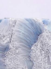 1pc Colorful PVC Sequin Flower Pattern Hemp Fabric Mesh Embroidery Ruched Clutch Bag, Shiny Sparkly Evening Handbag For Women, Casual Holiday Party (Flower Sequin Pattern Randomly Sent) - Baby Blue - View 7