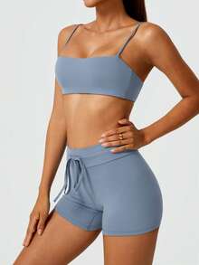 NcmRyu 1套女士性感瑜伽跑步训练健身运动户外套装 - 霧霾藍 - 查看 5