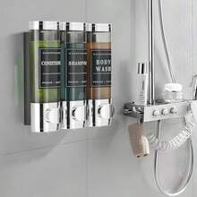 Shower Soap Dispenser Wall Mounted No Drill Shampoo Dispenser For Shower Wall Shampoo And Conditioner Dispenser Bathroom Hotel 3  300ml Chrome With Labels - Silver - View 8