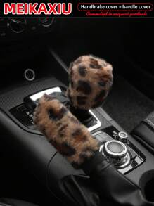 MEIKAXIU 2 件柔软仿兔毛豹纹汽车手刹套和换挡旋钮套，适用于手动变速箱，舒适的女士汽车配件 - 人造兔毛豹紋毛絨 - 查看 7