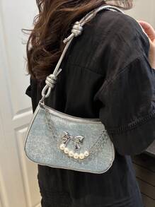 Bolso con hebilla decorativa y correa para el hombro con cadena, conjunto de bolso cruzado pequeño/mediano y billetera, bolso hobo de moda callejera adecuado para compras, citas, regalo para adolescentes, estudiantes universitarias, trabajo, negocio, ir y venir