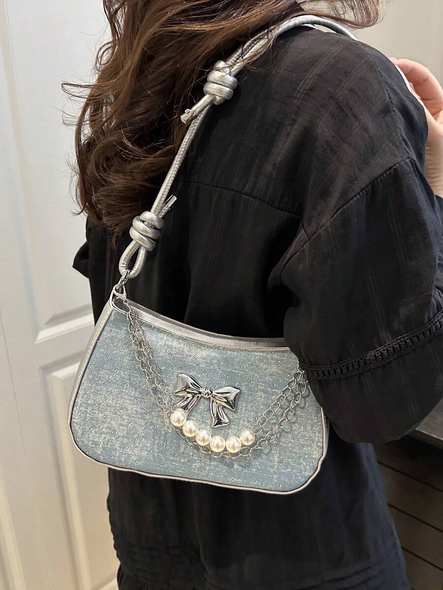 Bolso con hebilla decorativa y correa para el hombro con cadena, conjunto de bolso cruzado pequeño/mediano y billetera, bolso hobo de moda callejera adecuado para compras, citas, regalo para adolescentes, estudiantes universitarias, trabajo, negocio, ir y venir