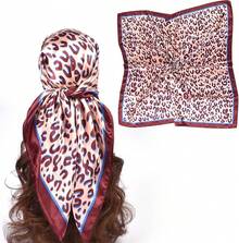 35 Inches Silk Head Scarf-Satin Hair Scarves Silk Bandana Scarf Headscarf For Women's Fashion Scarveshalloween - 酒紅色-豹紋 - 查看 1