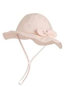 1 pezzo Cappello da sole per bambini con fiocco morbido, cappello da secchio monocromatico, protezione UV per bambine dai 2 ai 6 anni