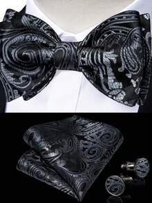 伴郎 3 件套（蝴蝶结 + 口袋巾 + 袖扣）- 圣诞复古佩斯利婚礼配饰套装，纹理胸花套装，新郎防皱礼物 - LDLH3059 - 查看 20