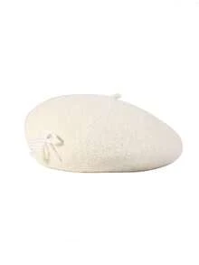 1 chiếc mũ nồi nữ có nơ ngọc trai giả, mũ nồi hình quả bí ngô, mũ len ấm áp phong cách Hàn Quốc, phụ kiện mùa thu/đông - Nhiều màu - Xem 15