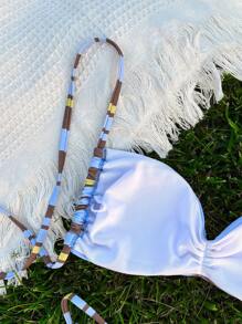Nuevo traje de baño de unicolor de estilo vacacional europeo y americano, bikini sexy de contraste de color blanco y negro para festivales de música/discotecas