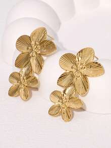 1 对复古花卉耳环，高端精致简约镀金不锈钢耳环，适合日常、约会、度假、派对、节日