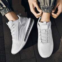 Zapatillas de tenis para hombre, deportivas informales de suela gruesa, ligeras, antideslizantes y a prueba de golpes. - Blanco - Ver 6