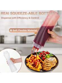 Kitchen Squeeze Bottle, 3-Hole Design With Scale - Durable PE Material, Perfect For Sauces, Condiments And Baking - Includes White, Red And Amber Nozzles, Condiment Dispenser | Modern Kitchenware | Translucent Material, Sauce Squeeze Bottle