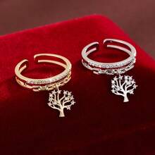 1pc Creative Tree Of Life Design Adjustable Ring With Artificial Zirconia Stones For Women