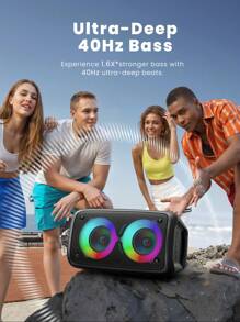 Kinglucky Enceinte sans fil avec caisson de basses, grande enceinte type boombox, enceinte stéréo, caisson de basses, enceinte sans fil pour l'extérieur, lumière de fête disco, TWS/MIC