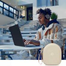 Headphone Case Compatible With Sony WH-CH520 Wireless Headphones Bluetooth On-Ear Headset With Microphone, Over Ear Noise Cancelling Earphone Bag For USB Cable For Work- Black (Box Only) (Beige) - Beige - View 10