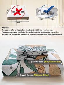 Conjunto de capa de edredom com estampa de folhas florais 3 peças (1 capa de edredom e 2 fronhas), macio e suave para a pele, conjunto de lençóis para casa para todas as estações - Multicolorido - Ver 11