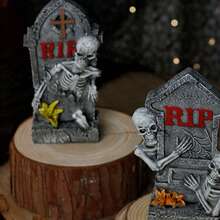 万圣节骷髅墓碑装饰 哥特式装饰雕像万圣节村庄场景装饰配件万圣节鬼屋家居装饰怪异墓地雕像