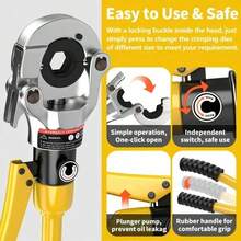 Hydraulic Crimping Tool, 360° Rotate Copper Press Tool With 1/2", 3/4" And 1", Plumbing Crimping Tool With One-Click Open, Press Tool For Copper Pipe, Narrow Space And Tee Fitting, Hydraulically Driven - Màu xanh lam - Xem 2