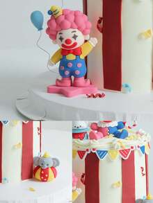 1 件儿童烘焙蛋糕装饰，马戏团小丑大象兔子生日蛋糕装饰桌面装饰，婴儿洗礼派对甜蜜桌面装饰 - 彩色 - 查看 6