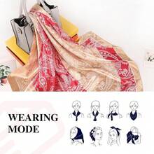 35 Inches Silk Head Scarf-Satin Hair Scarves Silk Bandana Scarf Headscarf For Women's Fashion Scarveshalloween - 棕粉色拼接腰果 - 查看 3
