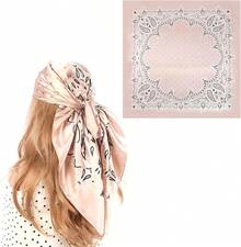 35 Inches Silk Head Scarf-Satin Hair Scarves Silk Bandana Scarf Headscarf For Women's Fashion Scarveshalloween - 粉紅圓點腰果 - 查看 1