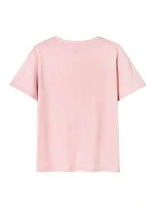 100% Cotton Ladies Short Sleeve T-Shirt, Stylish, Loose, Casual Crew Neck Top - 粉色 - 查看 3