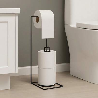 Porta Papel Higiênico Suporte Para Papel Higiênico Chão Banheiro Aramado Preto Epóxi Organização