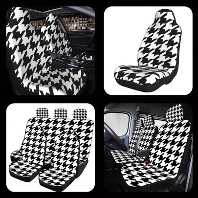 Houndstooth Full Coverage Car Seat Cover Set, Protective Decor For Sedan, SUV, Truck, Single/Double/3-Seat/5-Seat, Durable Fabric, All Season Use