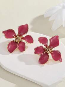 2 pièces Ensemble de boucles d'oreilles à clou à fleurs rose émaillées pour femmes, bijoux de boucles d'oreilles clip minimalistes chics et haut de gamme