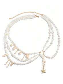 1 件多层海滩度假海螺贝壳海星吊坠腰链女性感比基尼珍珠扇贝身体链