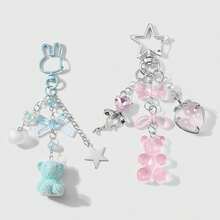 1 件时尚简约银链项链吊坠，带有可爱的卡通元素，如十字架、星星、蝴蝶结、兔子、熊，适合女性/女孩、日常佩戴或节日礼物 - 彩色 - 查看 5