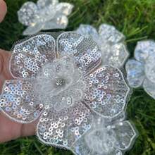 10 件，DIY 立体钉珠小花亮片花立体钉珠小花片鞋帽连衣裙服装配饰贴花，刺绣贴花熨烫热补丁用于夹克，缝制补丁用于服装背包牛仔裤 T 恤