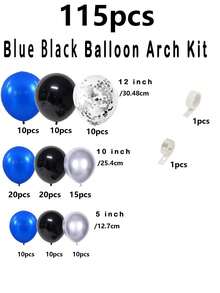115 pièces Ensemble de guirlande et arche de ballons bleu royal, noir, argent et blanc - Convient pour la remise des diplômes, l'anniversaire, les fêtes à thème, la décoration de fête