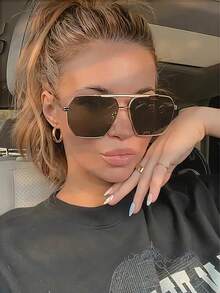 1 件复古不对称多边形金属框飞行员时尚眼镜，时尚高端女士眼镜