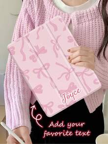 Ayotu Customized Tablet Case With Pink Bow Pattern Text, Suitable For 10.2-Inch IPad 9th Generation, Name Customized Case Compatible With 10.4-Inch Galaxy Tab A7, Supports Automatic Sleep/Wake-Up, Built-In Pen Slot, Adjustable In Multiple Angles, DIY Tablet Computer Case, Built-In Pen Slot, Adjustable In Multiple Angles The Perfect Choice For Valentine's Day And Anniversaries, Creative Gifts For Family, Parents And Friends - Multicolor - View 4