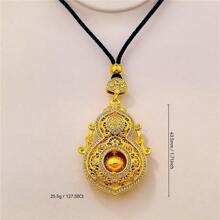 1 pièce Collier vintage à la mode de style chinois avec pendentif en céramique émaillée en forme de calebasse creuse