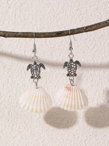 1/5 par de pendientes de aleación con colgantes de peces pequeños, tortugas marinas y estrellas de mar, de la serie de vacaciones con estilo minimalista y de océano, para mujeres