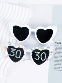 Perle Herz-förmige Geburtstagsgläser für Damen - 18., 21., 30., 40., 50. Geburtstag, Hochzeitsgeschenk Accessoire, Party Dekoration, Foto Accessoire, Mode Brille