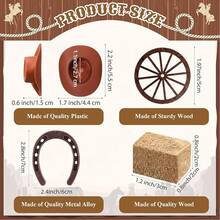 20 piezas Decoraciones para fiesta con temática del oeste, centros de mesa de vaquero, herradura de la suerte, sombreros de vaquero en miniatura, montón de heno simulado, rueda de vagón de madera, decoración para manualidades, suministros para fiesta de vaquero, cumpleaños, boda