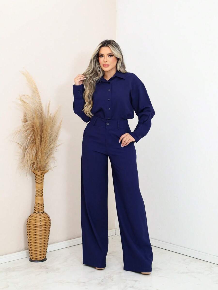 SHIRT AND PANTS SET - 寶藍色 - 查看 1