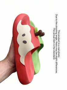 1 Pair Apple Design Slippers For Adults, Cute Indoor/Outdoor Anti-Slip Cartoon Slides, Summer 2025 New Arrival Back To School