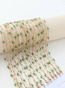 1pc Minimalist Fashion Niche Hit Handpiece Stainless Steel K-Plated Bead Double Layer Snake Chain Bracelet For Women