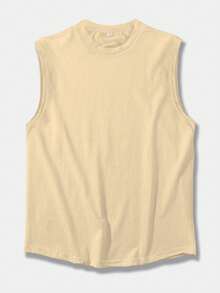 大码男式纯色圆领休闲宽松背心 - 卡其色 - 查看 3