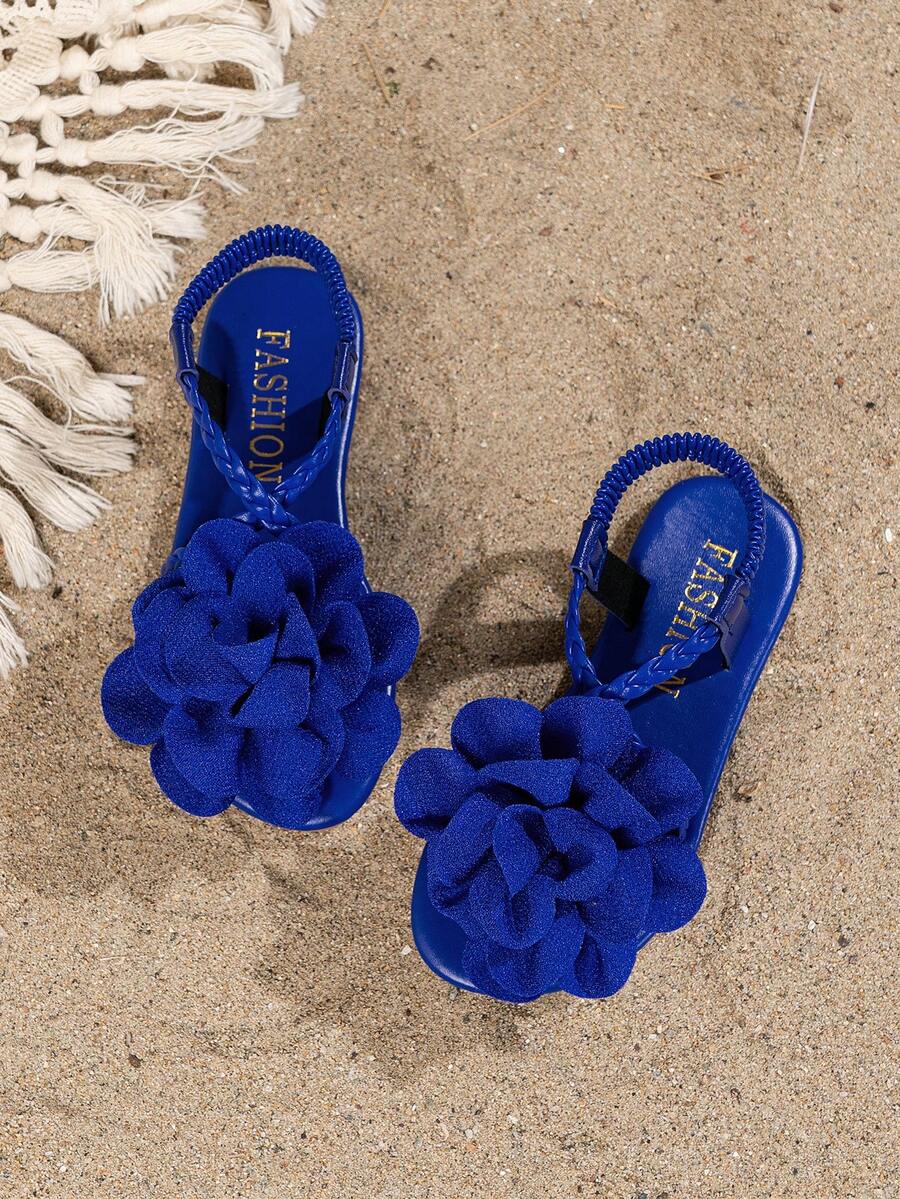 A Pair Of Stylish Lace Up Floral Sandals, Sandals, Beach Sandals, Bohemian Sandals, Floral Sandals, - Blue - View 1