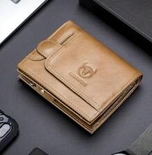 Men RFID Blocking Bifold Wallet Genuine Leather Card Holder Wallets With 15 Card Slots, Brown, 4.56"X3.74"X0.82" - Yellowish Brown With Zipper - View 7