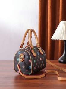 MKF Borsa a tracolla/tote mini Boston in colore bordeaux, borsa a spalla/a tracolla classica retrò con stampa 2025, regalo di Natale